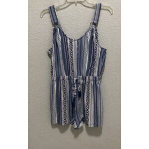 Derek Heart Blue & White Tribal Print Sleeveless Romper Size L